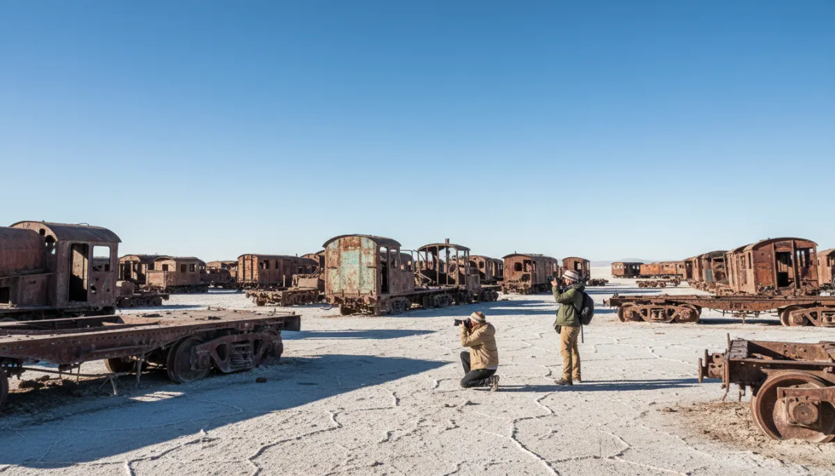 Cementerio de trenes en el desierto de sal de Uyuni