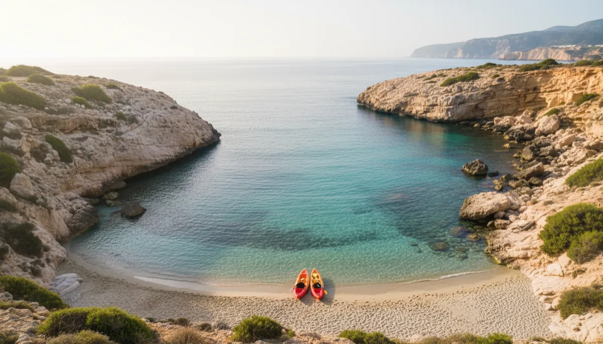 Cala escondida cerca de Nerja con aguas cristalinas y acantilados en tonos neutros