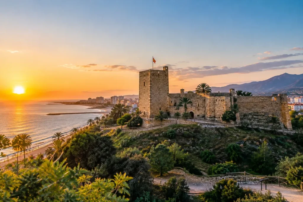 Castillo de Sohail en Fuengirola, una histórica fortaleza junto al Mediterráneo con vistas espectaculares a la Costa del Sol, ideal para descubrir la historia y el encanto de Andalucía