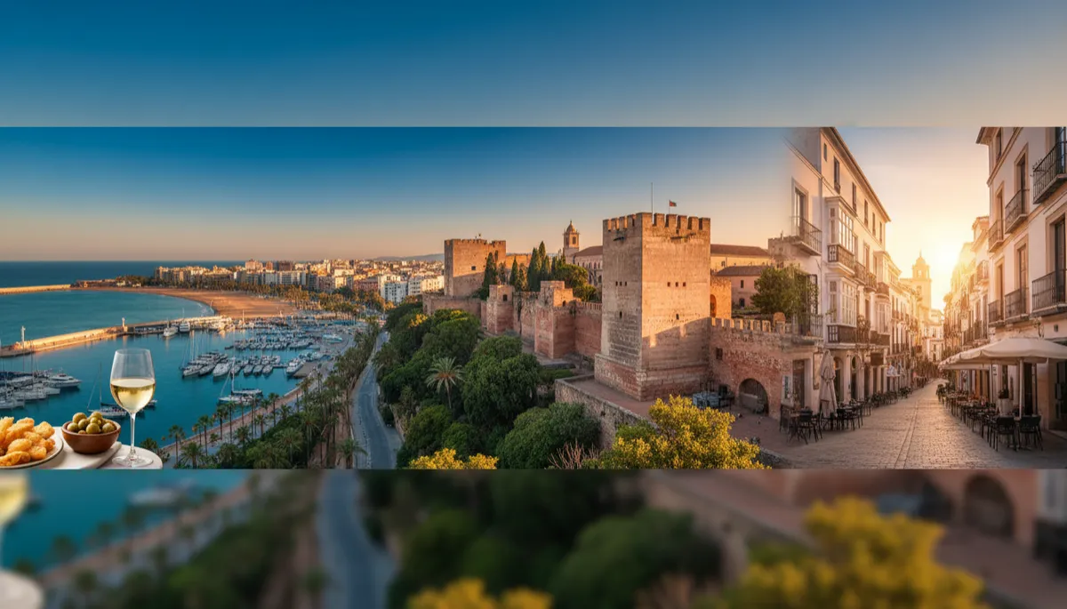 Vista aérea del centro histórico de Málaga al atardecer, con la catedral.